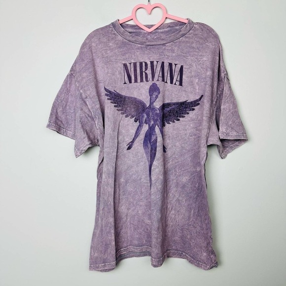 NIRVANA NWOT Unisex Purple T-Shirt Medium Crew Neck Short Sleeve Graphic Print - Picture 1 of 4